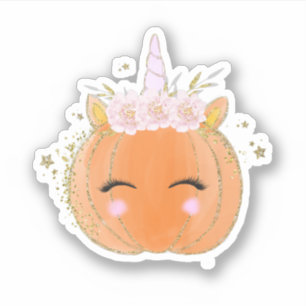 Sticker Cute Unicorn Citrouille Halloween Thanksgiving