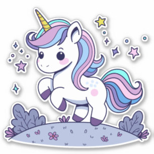 Sticker Cute Unicorn dans les couleurs pastel