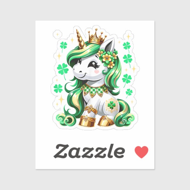 Sticker Cute Unicorn Shamrock St Patricks Day (Feuille)