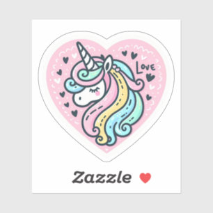 Sticker Cute Unicorne Cardiaque en forme de coeur avec Sti