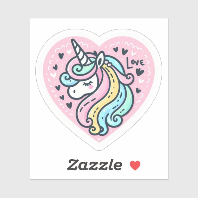 Sticker Cute Unicorne Cardiaque en forme de coeur avec Sti (Feuille)