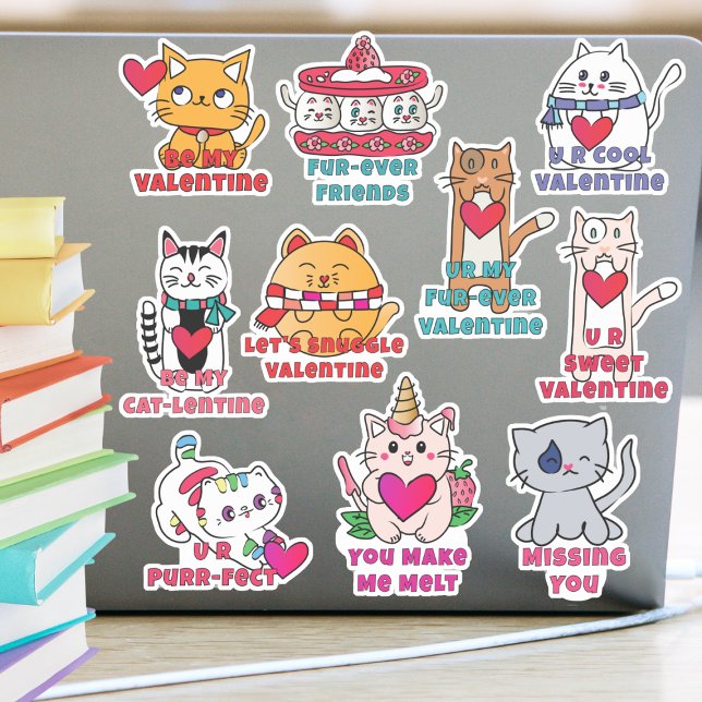 Sticker Cute Valentine Chats Kittens Cartons Set de 10 (Créateur téléchargé)