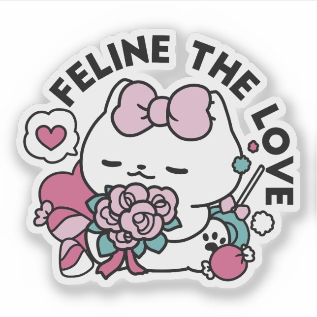 Sticker Cute Valentine's Cat Design - Feline the Love (Devant)