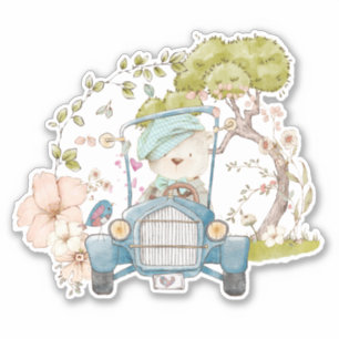 Sticker Cute Vintage Ours Botanique Florales Bébé garçon