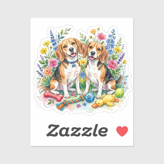 Sticker Cute Watercolor Beagles (Feuille)