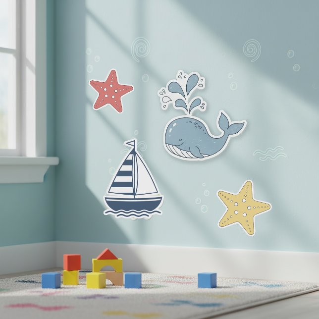 Sticker Cute Whale, Starfish & Sailboat ID1251 (Créateur téléchargé)