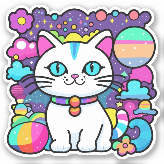 Sticker Cute White Cosmic Space kitty Chat (Devant)