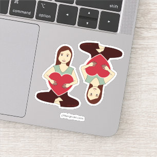 Sticker Cute Yoga Girl tenant coeur rouge