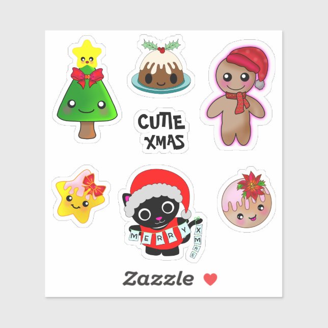 Sticker Cutie Xmas Amitié Chat Pain d'épices Étoiles Homme (Feuille)