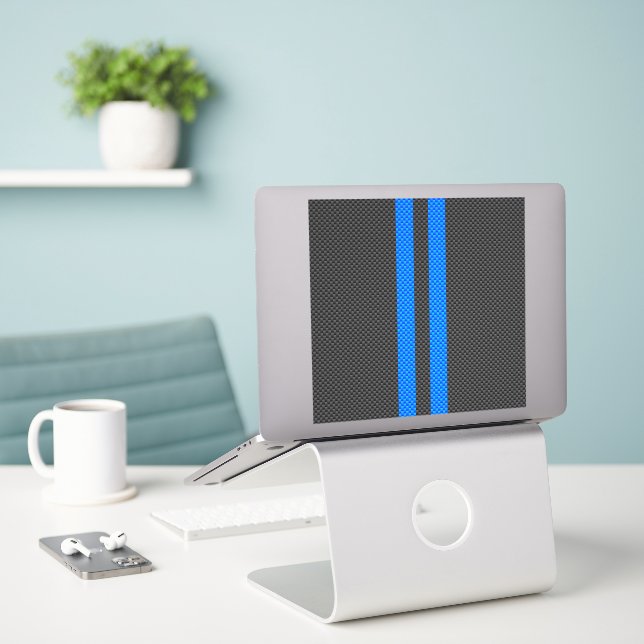 Sticker Cyan Blue Carbon Fiber Style Racing Stripes (Ordinateur portable sur le bureau)