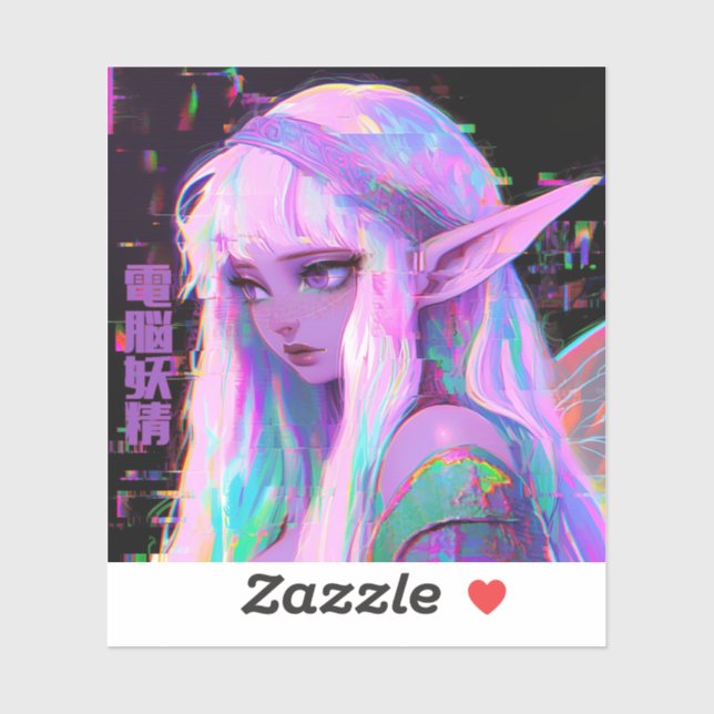 Sticker Cyber Fairy "Dennou Yousei" Glitchcore (Feuille)