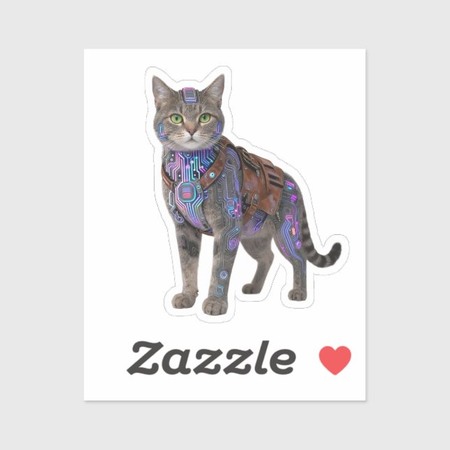 Sticker Cyberpunk Circuit Cat – Neon Tech Beast (Feuille)