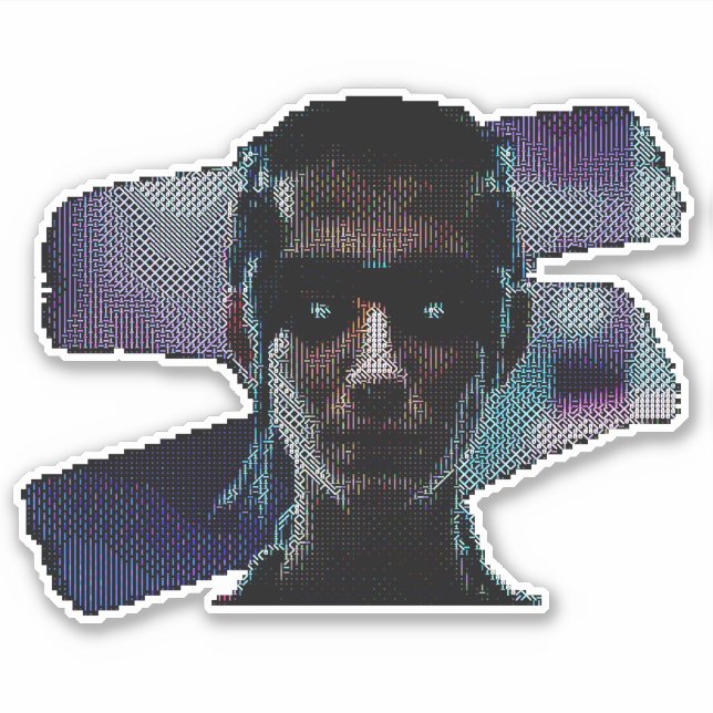 Sticker Cyberpunk guerrier ASCII Art (Devant)