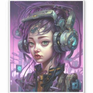 Sticker Cyborg Femme Science-Fiction