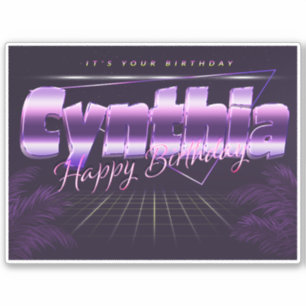 Sticker Cynthia Nom Prénom lila retro Anniversaire de Stic