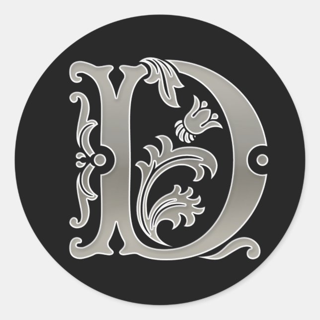 Sticker D rond initial en argent (Devant)