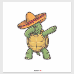 Sticker Dabbing Turtle Sombrero Vintage Vector Design_1
