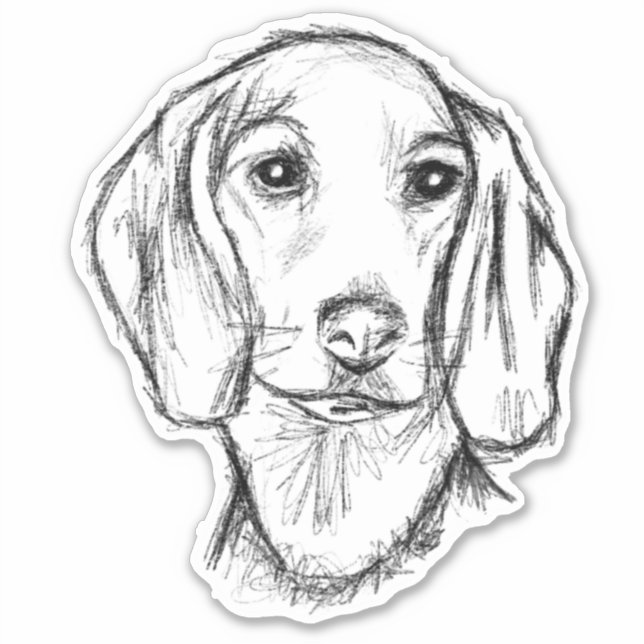 Sticker dachshund chiot chien noir blanc simple croquis st (Devant)