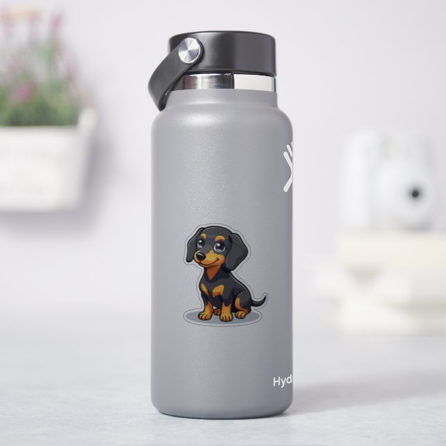 Sticker Dachshund chiot Kawaii – Yeux de coeur (HydroFlask)