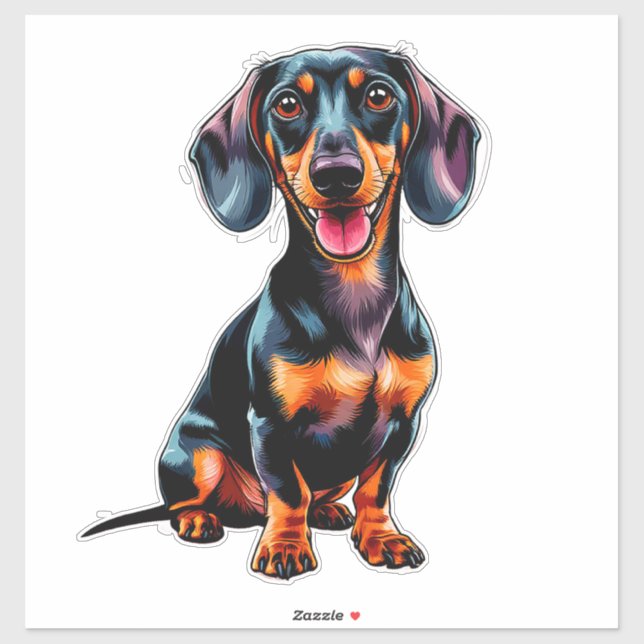Sticker Dachshund de dessin animé coloré (Feuille)