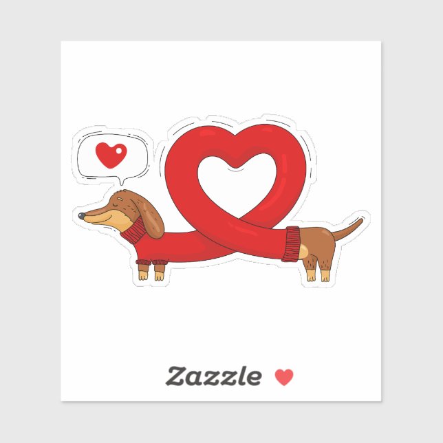 Sticker Dachshund et coeur (Feuille)