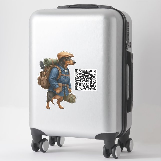 Sticker Dachshund Hiker + QR Code (Sur valise)