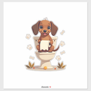 Sticker Dachshund Mignon Vintage sur Toilettes Dessin Anim