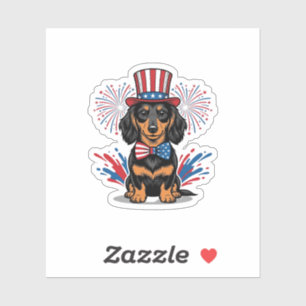 Sticker Dachshund patriotique feux d'artifice art vectorie