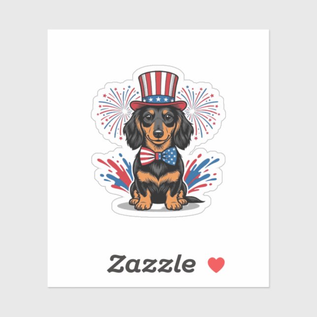 Sticker Dachshund patriotique feux d'artifice art vectorie (Feuille)
