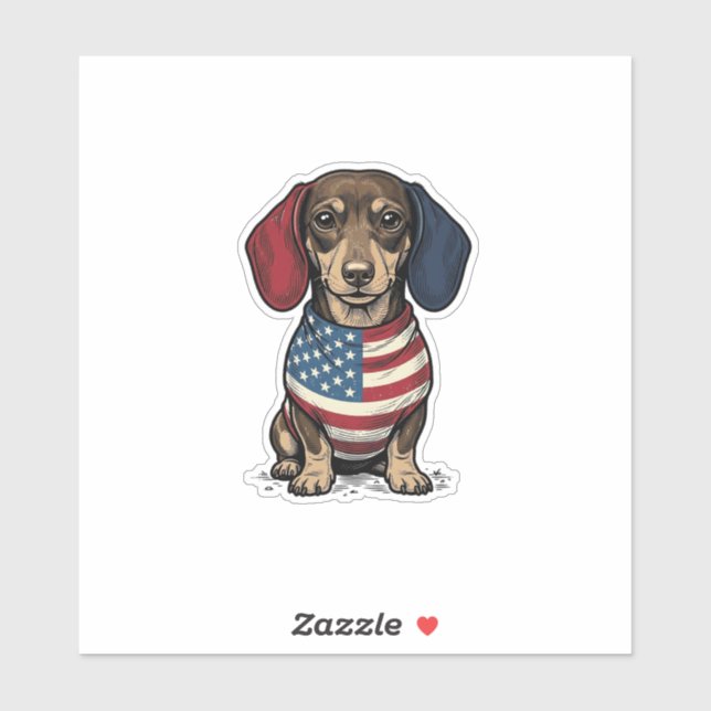 Sticker Dachshund Patriotique Gravure Vintage Vector Desig (Feuille)