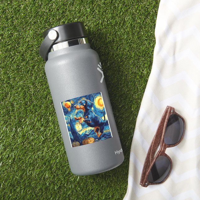 Sticker Dachshund van gogh starry nuit halloween Funny (HydroFlask Insitu)
