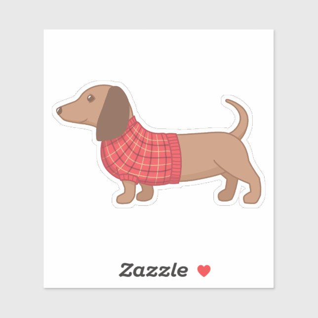 Sticker Dachshund Wiener Chien Douille Rouge Plaid (Feuille)
