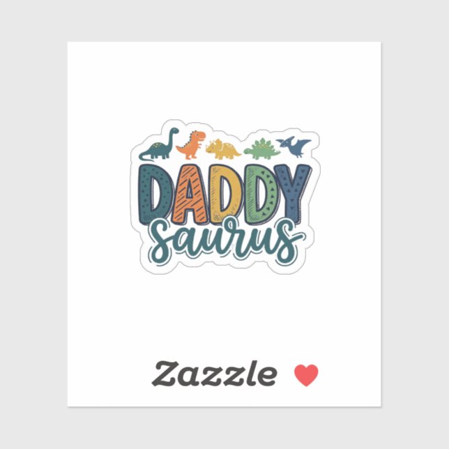 Sticker Daddy Saurus Papa Dinosaure Mignon Conception de V (Feuille)