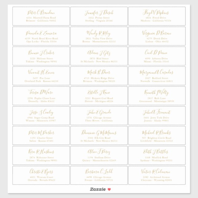 Sticker d'adresse Chic Gold Script Guest Names (Feuille)