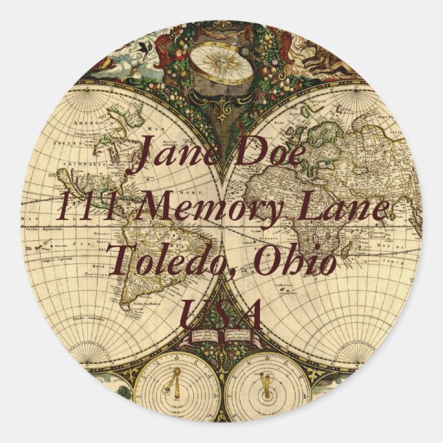Sticker d'adresse de carte de l'ancien monde (Devant)