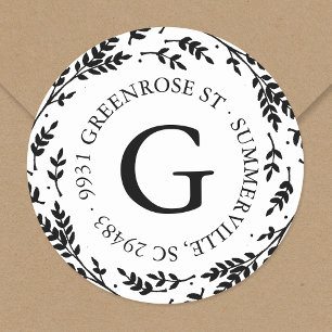 Sticker d'adresse de monogramme de couronne rustiq