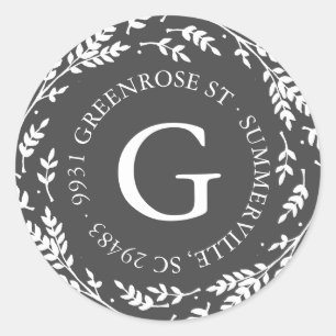 Sticker d'adresse de monogramme de couronne rustiq