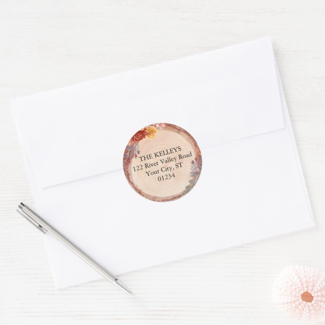 Sticker d'adresse de retour Rustic Wood Fall Flowe (Enveloppe)