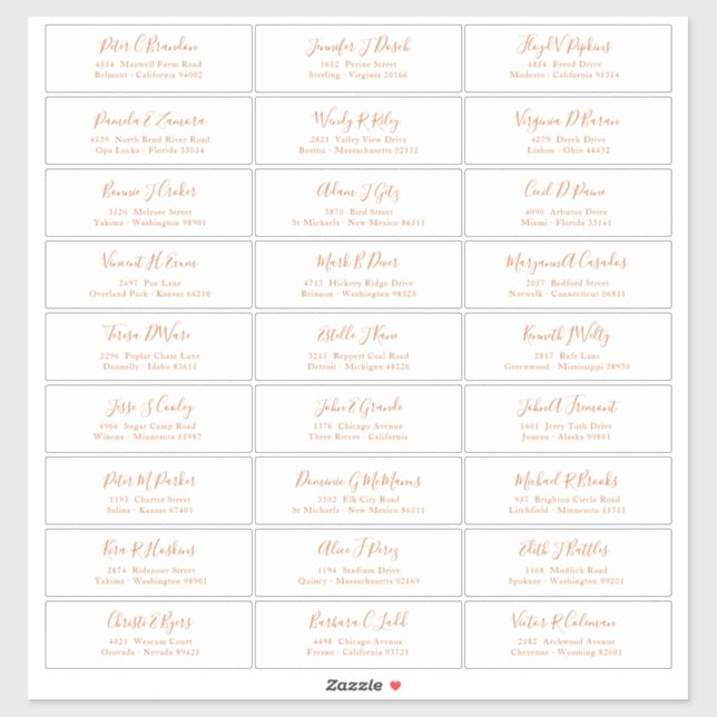 Sticker d'adresse de script de cuivre chic (Feuille)