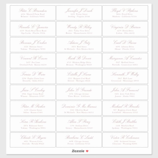 Sticker d'adresse du rose Gold Script Guest Names (Feuille)
