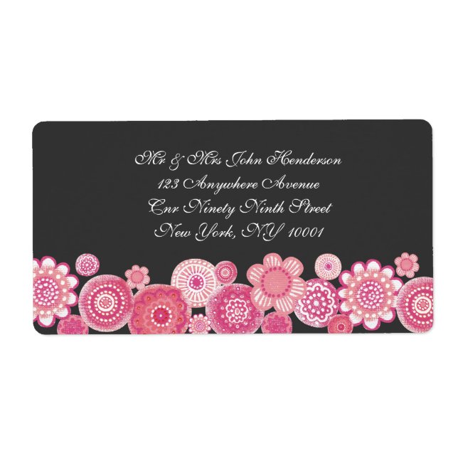 Sticker d'adresse florale rose et gris (Devant)