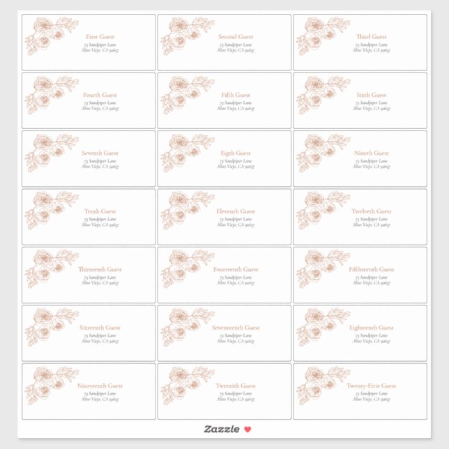 Sticker d'adresse invité Burnt Orange Floral Line  (Feuille)