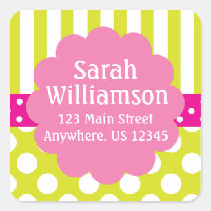 Sticker d'adresse Pois Lime Green Pink Stripes