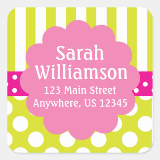 Sticker d'adresse Pois Lime Green Pink Stripes