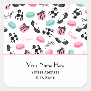 Sticker d'adresse pour Macarons & Poodles français
