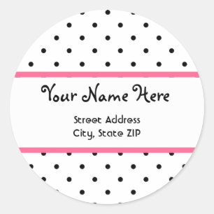 Sticker d'adresse rose et point Polka