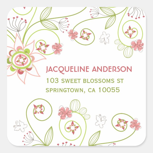 Sticker d'adresse Whimsical Sweet Rose Floral Bloo (Devant)