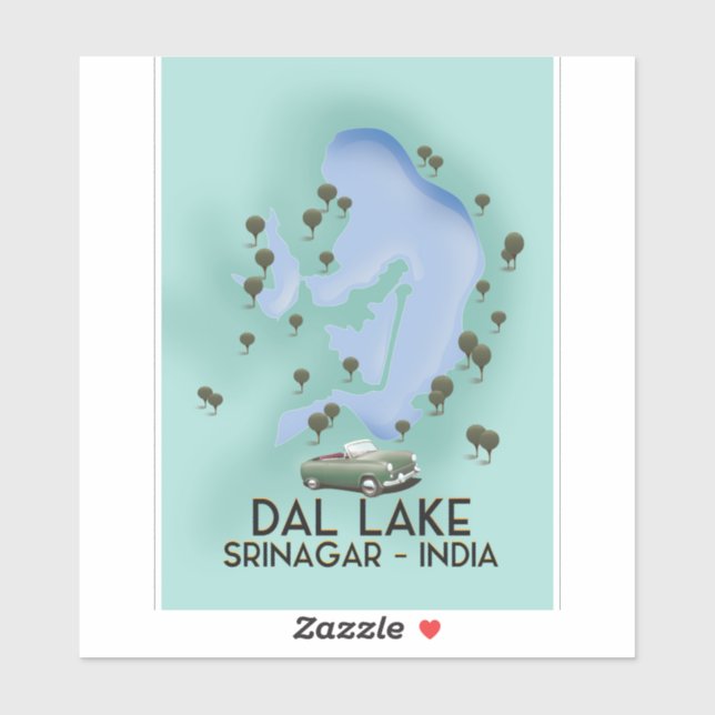 Sticker Dal Lake,Srinagar,Inde affiche de voyage Carte (Feuille)