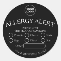 Sticker d'alerte d'allergie aux aliments noirs noi