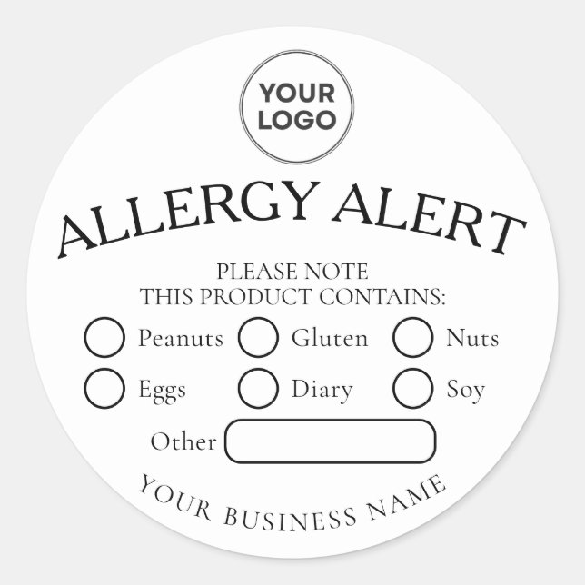 Sticker d'alerte d'allergie noire blanche simple (Devant)
